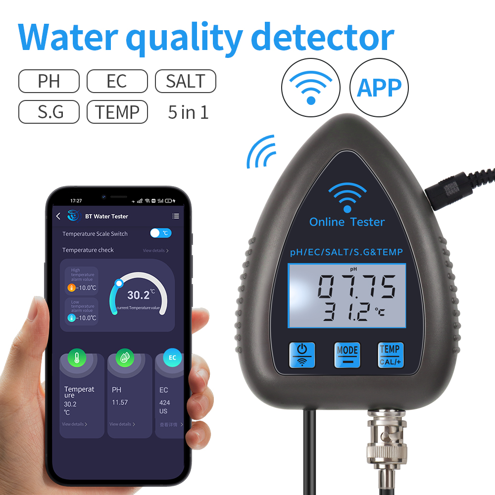 Ph Meter Digital Water Tester - Tuya-WiFi水質計,5 in 1,オンラインテスター,tds,ec,salt,ph,s.g.温度検出器,水族館用多機能水分析器