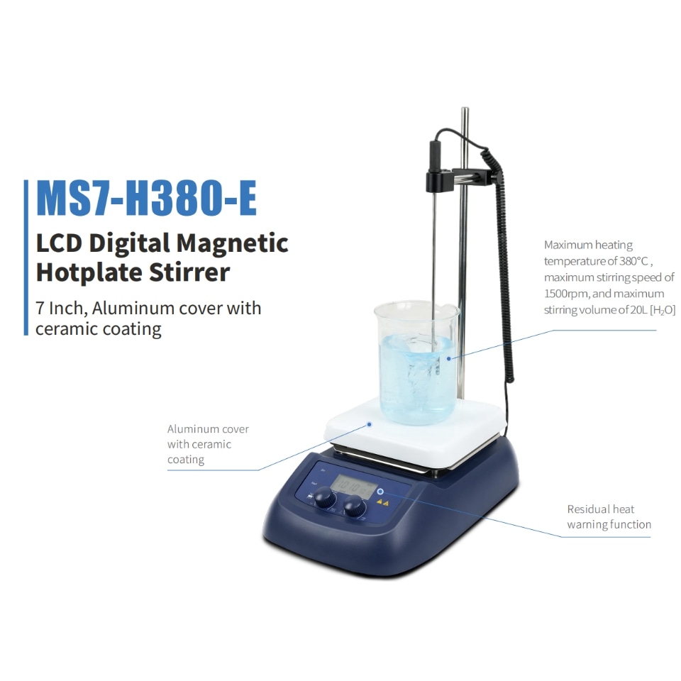 Lab Magnetic Stirrer Hot Plate - MS7-H380-E ラボ用ホットプレート磁気攪拌機、PT1000センサー、過熱保護、セラミックコーティング付き、380 ℃ 加熱プレートスターラー