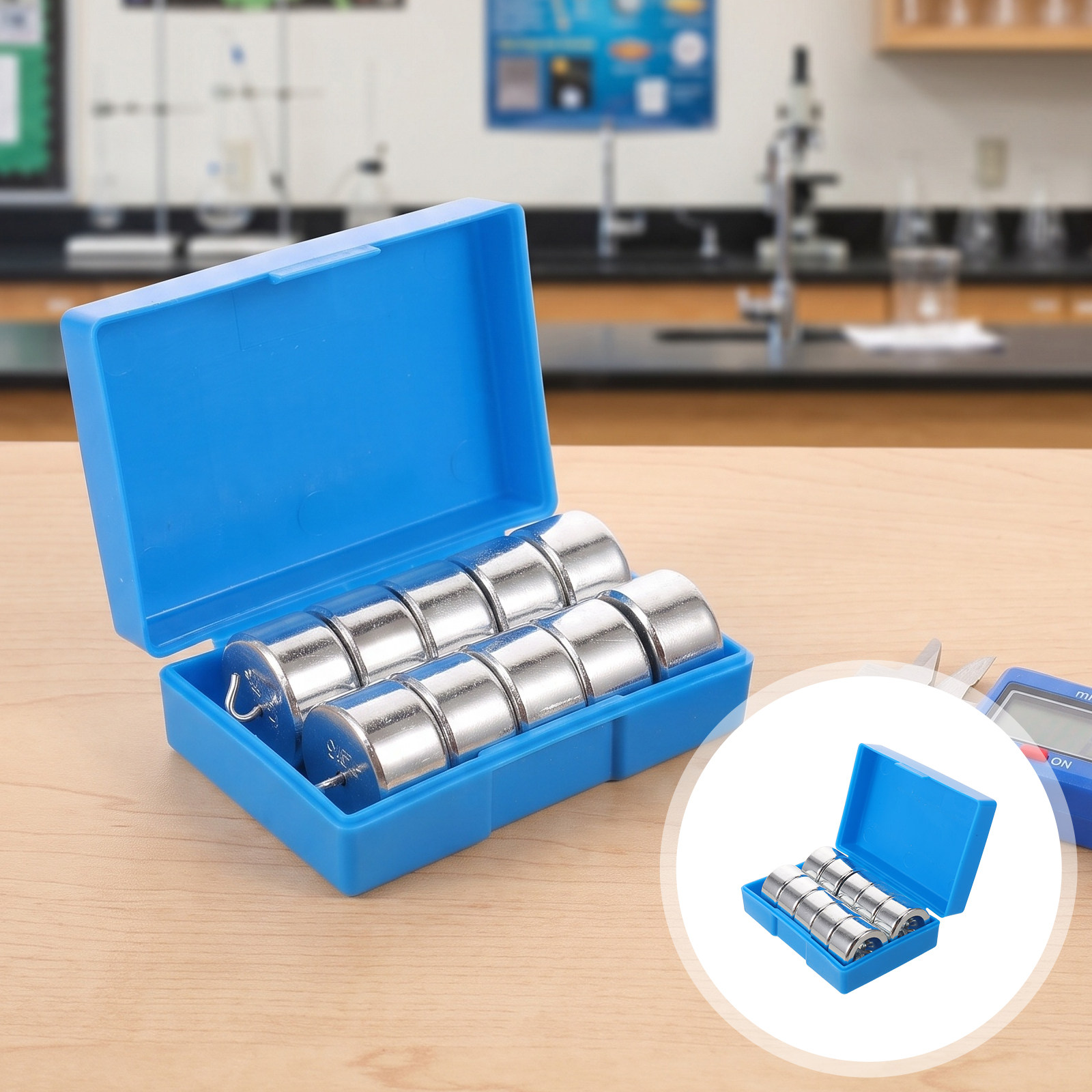 Lab Equipment - 10個入りフック型ウェイト 金属製スロット付き校正セット 物理学実験装置 正確な測定 科学実験室用