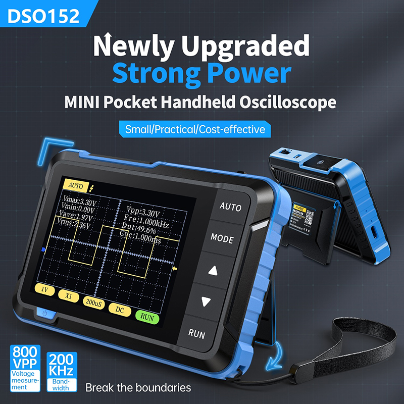 Fnirsi Digital Oscilloscope Handheld - Fnirsi-ミニハンドヘルドデジタルオシロスコープ、アナログ帯域幅、800 vpp、pwm出力、200khz、2.5msa/s、dso152、2023
