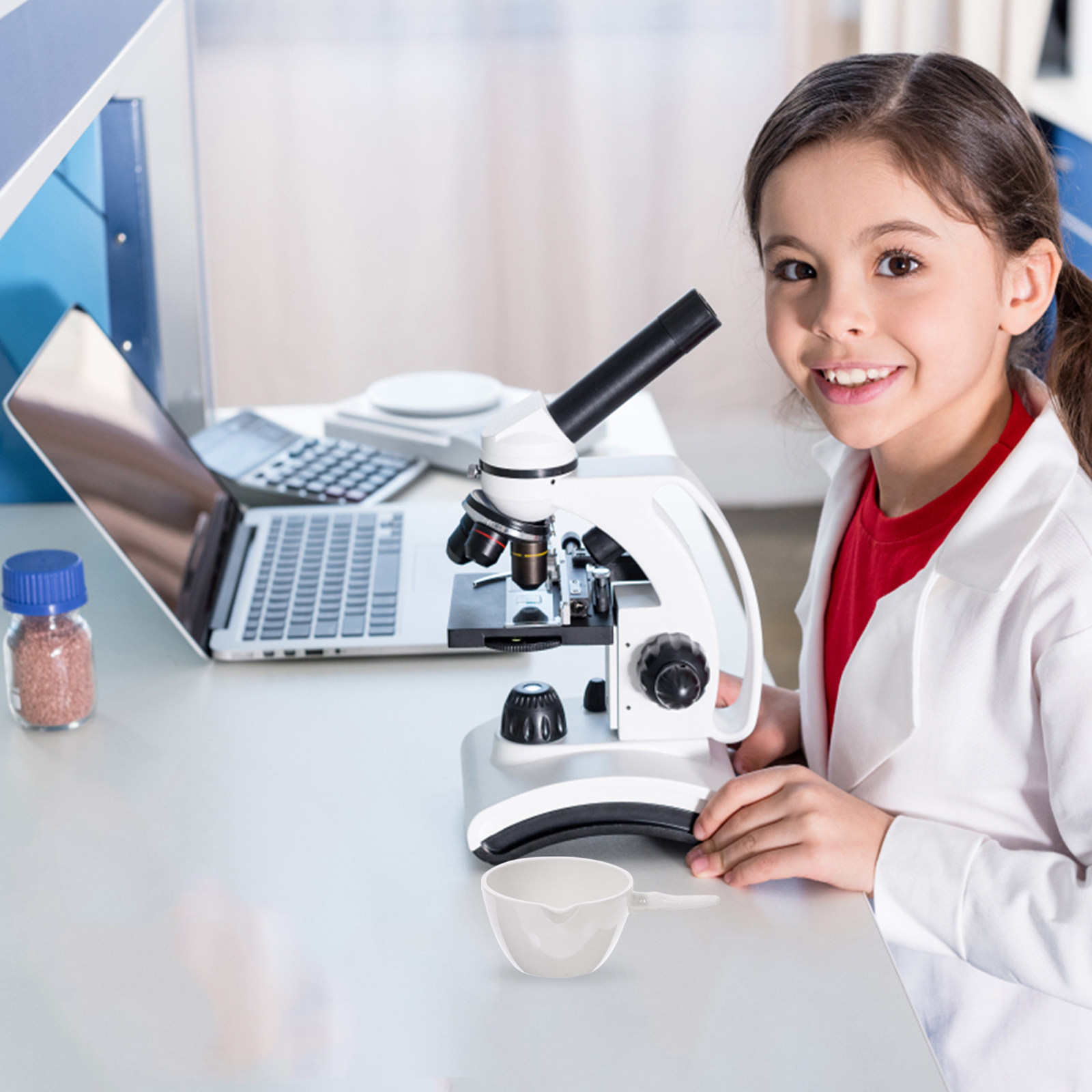 Lab Equipment - 2個入りハンドル付き蒸発皿 丸型磁器製容器 実験器具 耐酸・耐アルカリ性 学校科学用蒸発皿