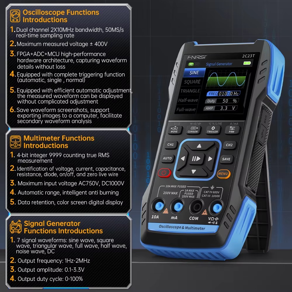 FNIRSI 2C23T 3 in 1 50MS/s 10M - Fnirsi Digital Oscilloscope Handheld のレビューと価格