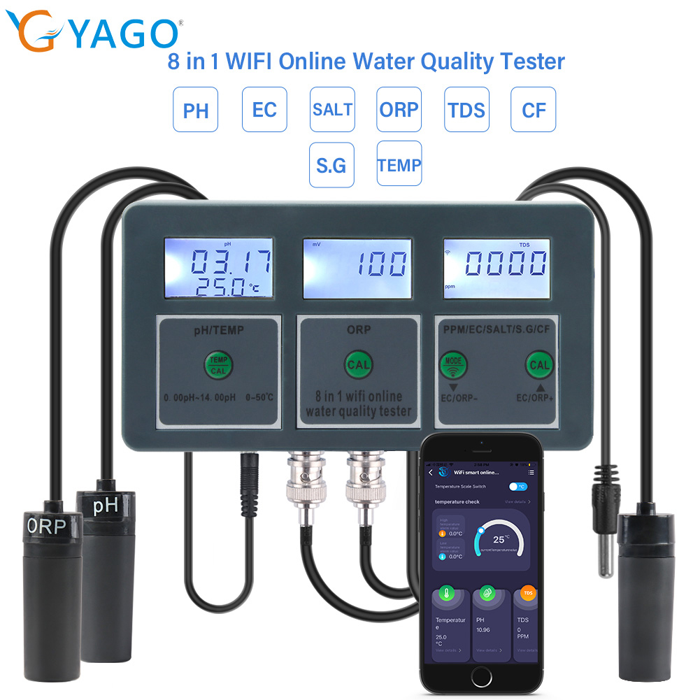 YAGO 8 in 1 WiFi水槽水質テスター スマートP - Ph Meter Digital Water Tester のレビューと価格