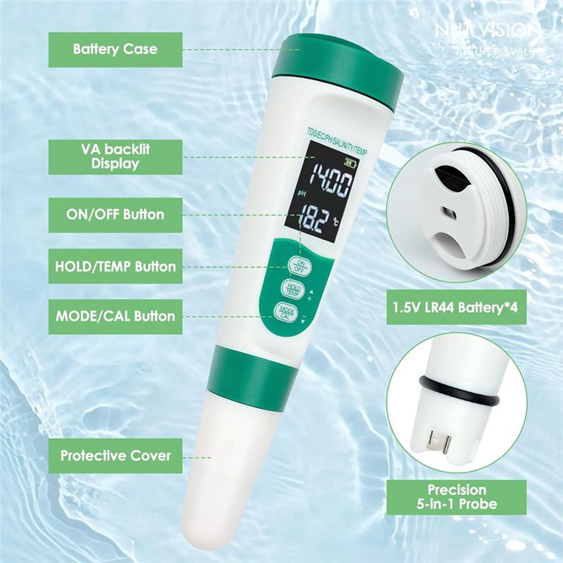AT02-5 In1 デジタル PH メーター高精度水質テス - Ph Meter Digital Water Tester のレビューと価格