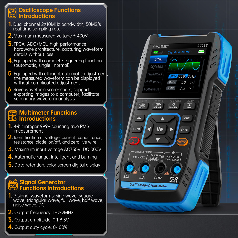 2C23T 3-in-1 デジタルオシロスコープ 10MHz - Fnirsi Digital Oscilloscope Handheld のレビューと価格